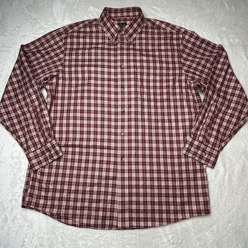 Jos A Banks Men's L Travelers Collection Red Plaid Long Sleeve Button Down Shirt